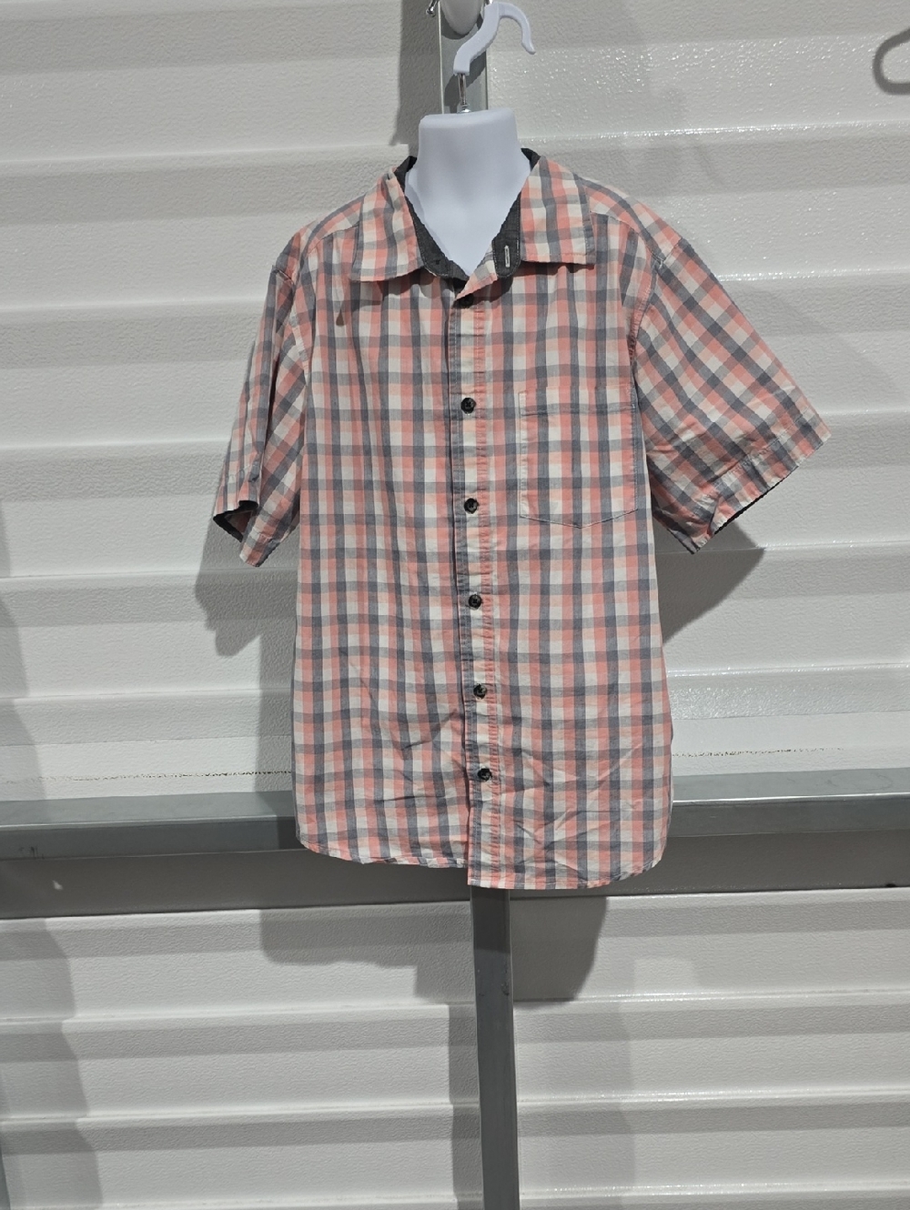 Wonder Nation Pink and Gray Plaid Short Sleeve Button-Down Shirt Size XL 14/16